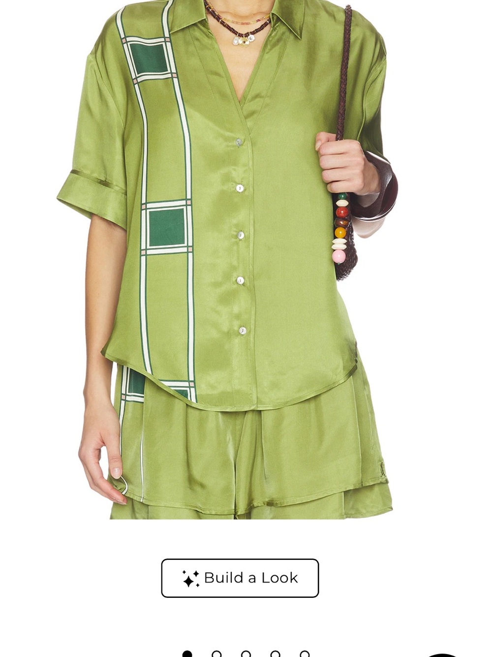 Women’s Olive Green Satin Button-Front Short Sleeve Shirt